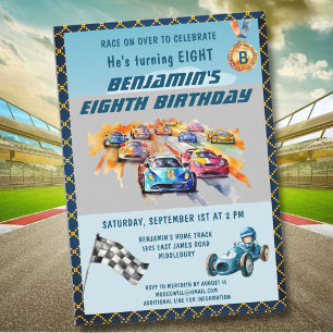 *Bil Autobil Racing Tema 8-års födelsedagsfest Inbjudningar
