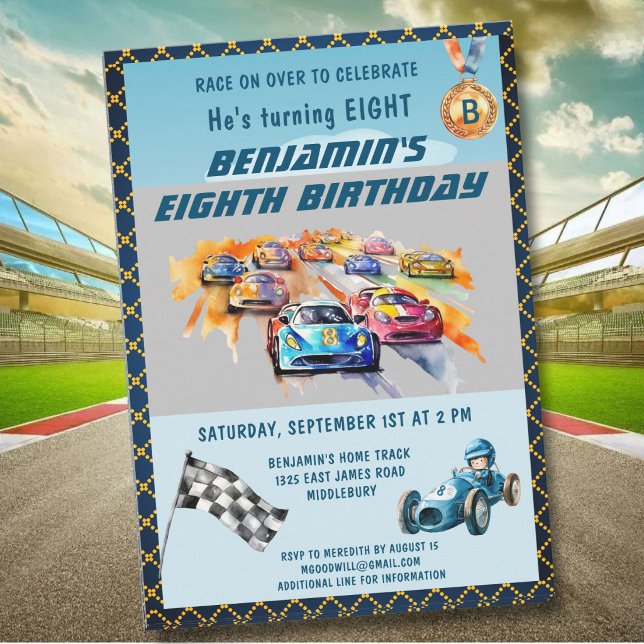 *Bil Autobil Racing Tema 8-års födelsedagsfest Inbjudningar (Skapare uppladdad)