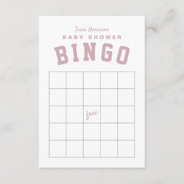 Bil baklucka tema rosa baby shower BINGO kort (Framsida)
