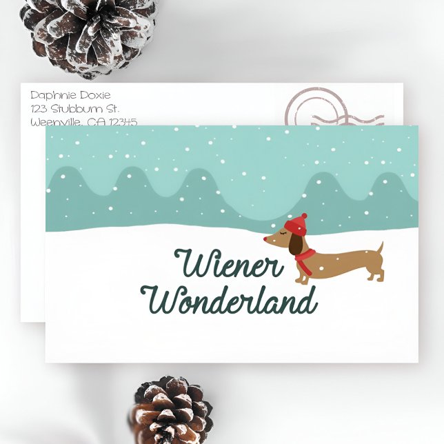 Bil för hälsning för jul för Wienerunderlandtax Helgkort (Wiener dog Christmas cards)