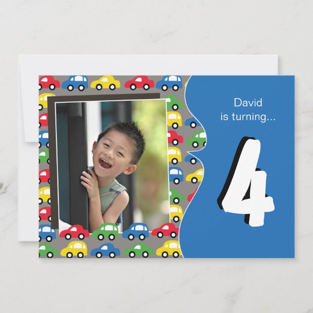 BIL- & för LASTBILAR | pojkefödelsedagsfest Inbjudningar (Framsida)