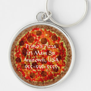 Bil för PizzaPizzerialeverans Keychains Rund Silverfärgad Nyckelring