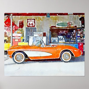 Bil för vintageVette rutt 66 Poster