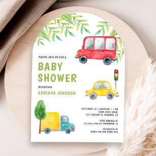 Bil Lastskoter Fordon Transport Bebis Bebis Shower Inbjudningar