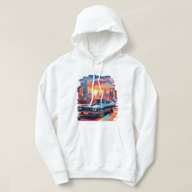 Bil och sol vaknar upp i staden  hoodie (Design framsida)