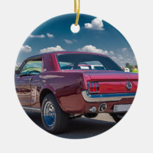 Bil Sport Mustang Röd Muskel Motor Växlar Metall Julgransprydnad Keramik