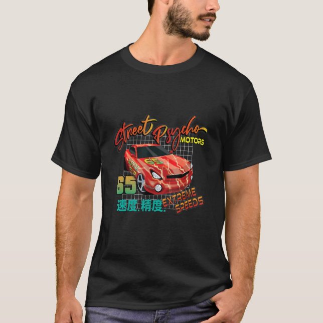 Bilar Fanatic Red Lightning 64 Street Psycho Motor T Shirt (Framsida)