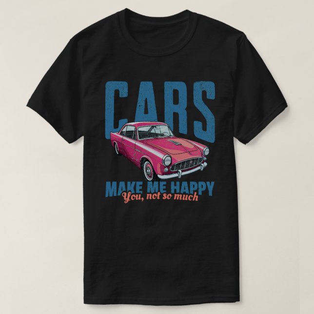 Bilar gör mig glad rolig retro röd klassisk bil t shirt (Design framsida)