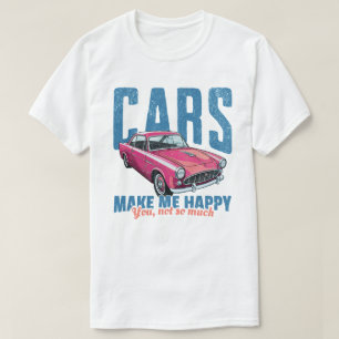 Bilar gör mig glad rolig retro rosa klassisk bil t shirt