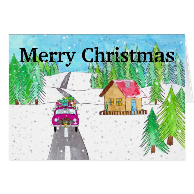 Bilar i Anpassadet Snowy Forest Hälsningskort (Framsidan Horizontal)