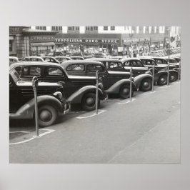 Bilar i Omaha, 1938. Gammalt foto Poster