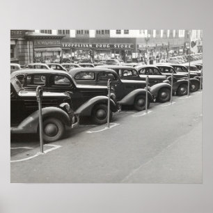 Bilar i Omaha, 1938. Gammalt foto Poster