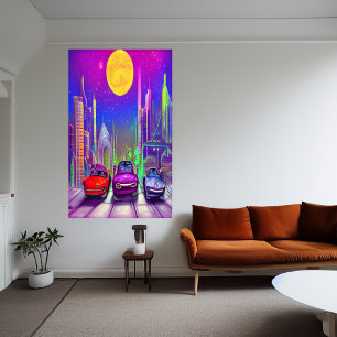 Bilar i staden AI Art Poster