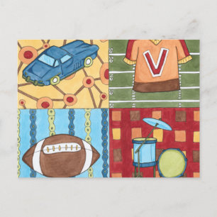 Bilar, Jersey, Football and Drum Kit Vykort