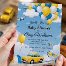 Bilar och flygplan Pojke Baby Shower Inbjudan
