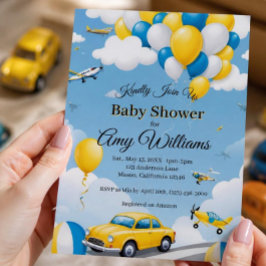 Bilar och flygplan Pojke Baby Shower Inbjudan