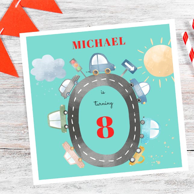 Bilar och fordon på födelsedagspressen pappersservett (Skapare uppladdad)