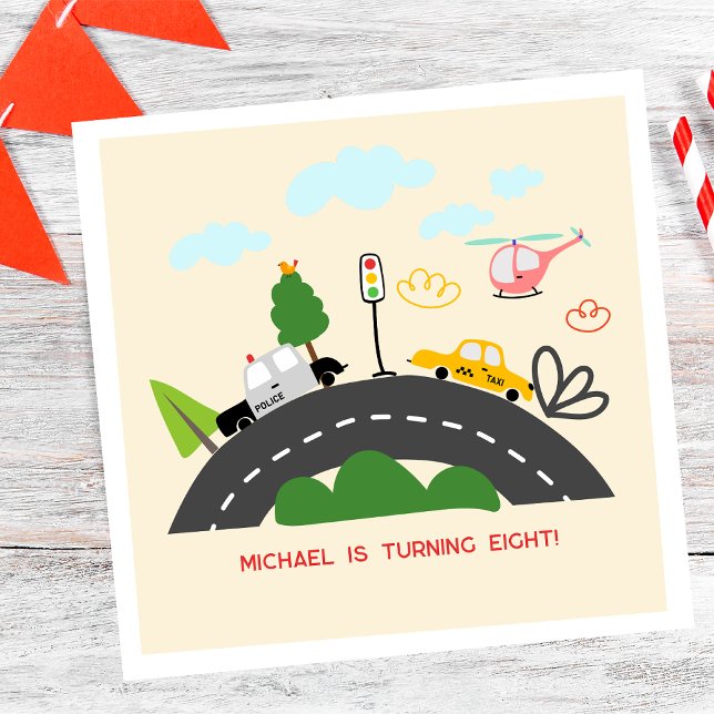 Bilar och fordon på födelsedagspressen pappersservett (Skapare uppladdad)