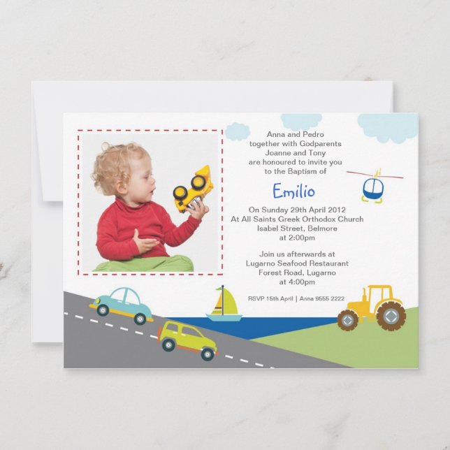 Bilar och Lastbilar-baptisminbjudningar Inbjudningar (Framsida)