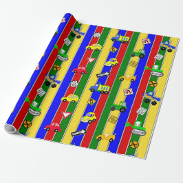 Bilar och Lastbilar Blue, Grönt och Gult Boy's Presentpapper