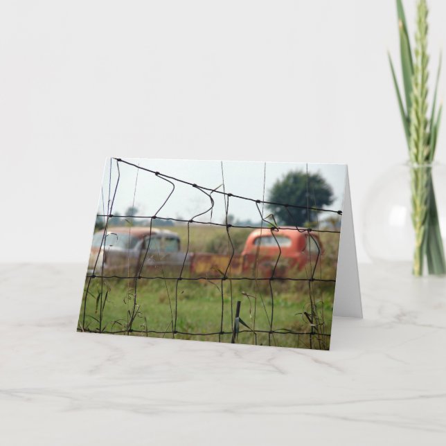 Bilar och lastbilar rostar bort, födelsedag kort (Framsida)