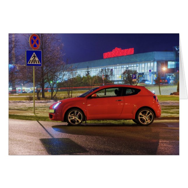 Bilar på kvällen hälsningskort (Framsidan Horizontal)