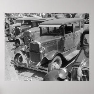 Bilar på Main Street, 1941. Gammalt foto Poster