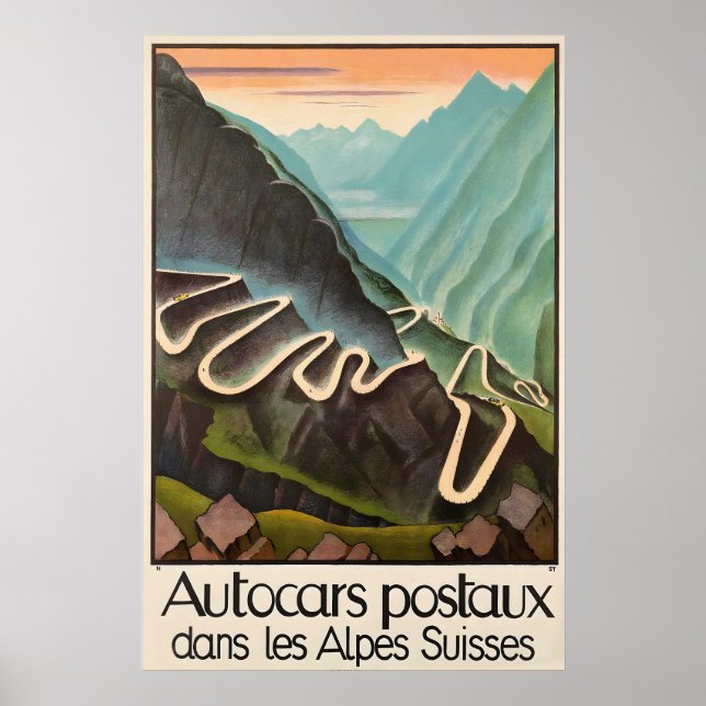 Bilar Racing Körning Alperna Schweiz Berg Poster (Framsidan)
