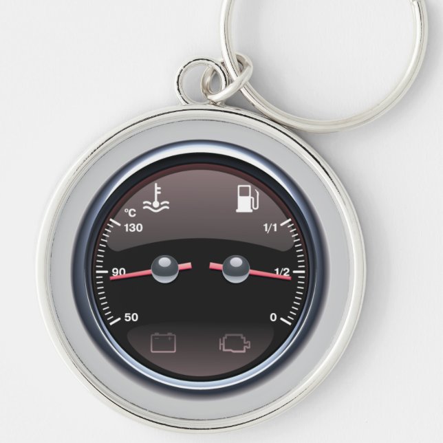 Bilar tankar temperatur mäter Keychain Rund Silverfärgad Nyckelring (Framsidan)