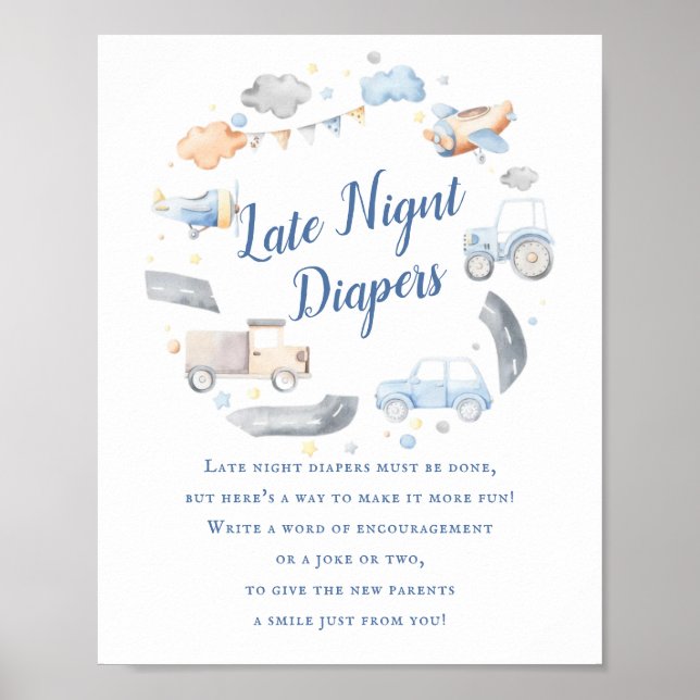 Bilar Transport Sen natt Blöja Barnkalas Poster (Framsidan)