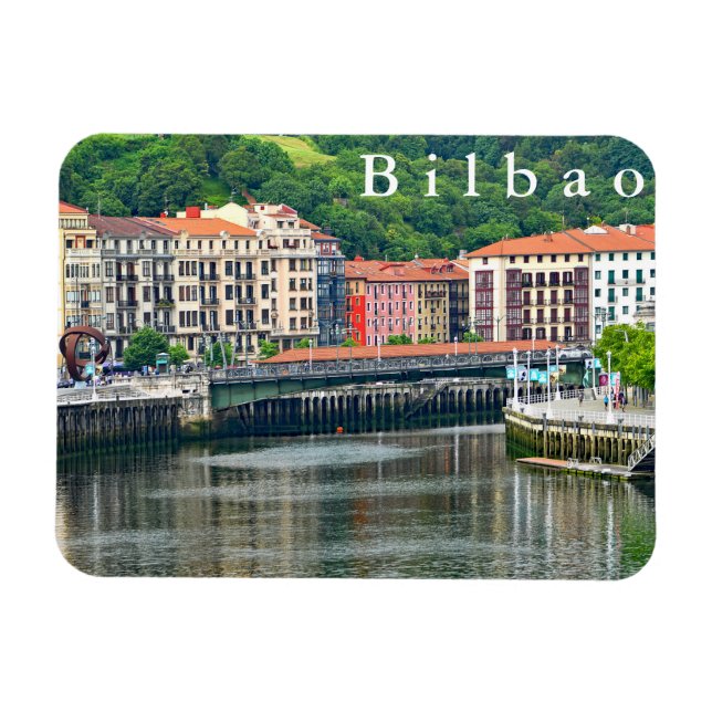 Bilbao. Cityscape med floden. Magnet (Horisontell)