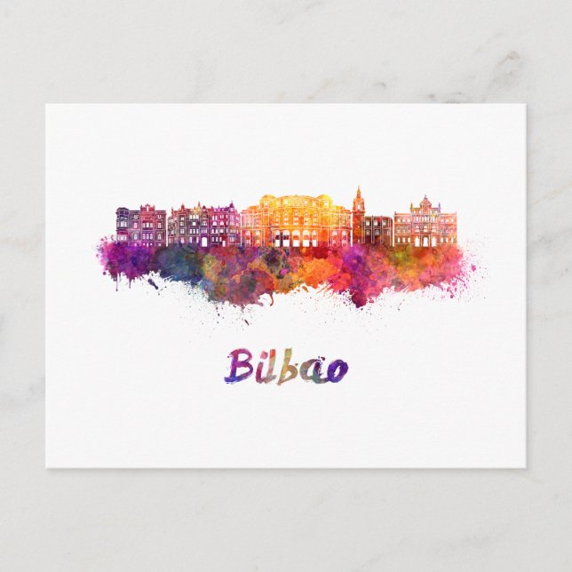 Bilbao skyline in watercolor vykort (Framsida)