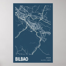 Bilbao Spain City Karta Line Art Blue Skriv ut Poster