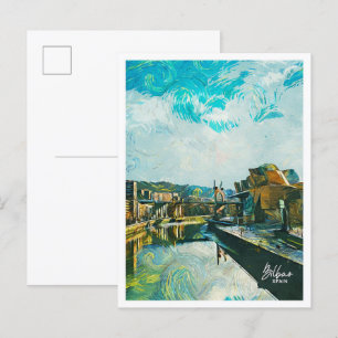 Bilbao Spain Oil Paint City Landscape Vykort