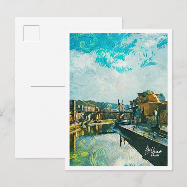 Bilbao Spain Oil Paint City Landscape Vykort (Fram/baksida)