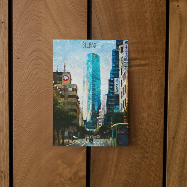 Bilbao Spain Oil Paint Illustration City Vykort (bilbao spain city postcard)