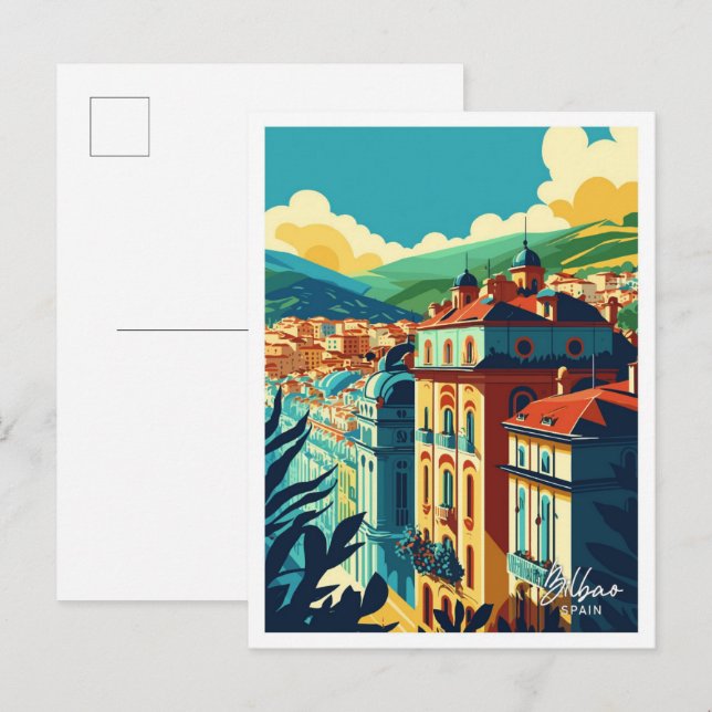 Bilbao Spain Travel Vintage Illustration Vykort (Fram/baksida)