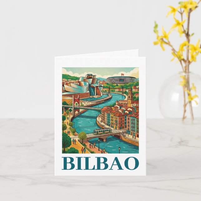 Bilbao Spanien Resa - Färgrik Arkitektur Kort (Gul blomma)