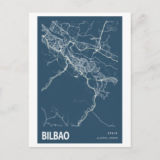 Bilbao Spanien Stadskarta Linjekonst Blå Ritning Vykort