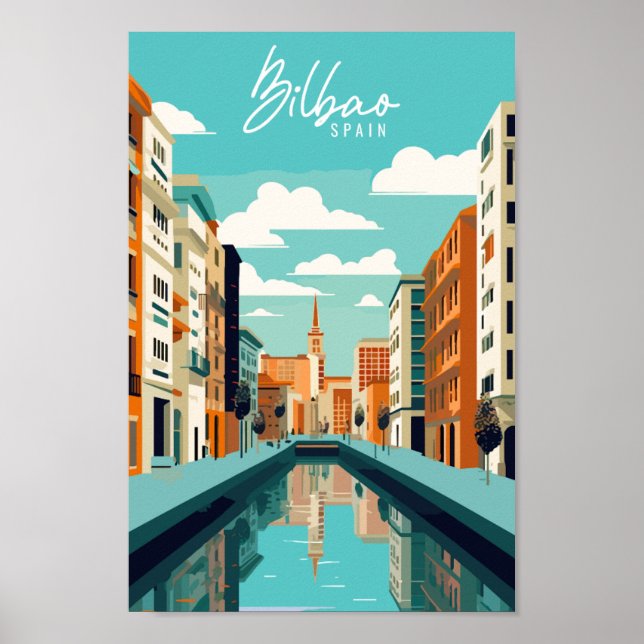Bilbao Spanien vintage resor ställe illustration Poster (Framsidan)
