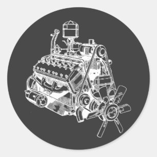 Bilbil v 12 motorbilskonst runt klistermärke