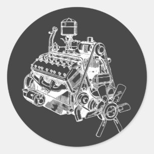 Bilbil v 12 motorbilskonst runt klistermärke
