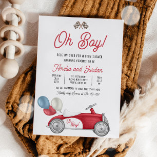 Bilbilskuvret i tävling Baby Shower Boy Red Tävlin Inbjudningar