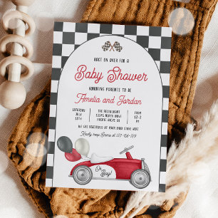 Bilbilskuvret i tävling Baby Shower Boy Red Tävlin Inbjudningar