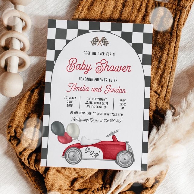 Bilbilskuvret i tävling Baby Shower Boy Red Tävlin Inbjudningar (Skapare uppladdad)