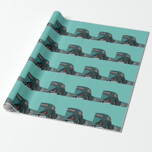 Bilblått klassiskt bilmärke, födelsedag presentpapper