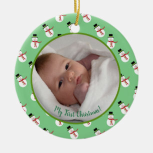 Bild 100-jul i baby med snögubbe julgransprydnad keramik