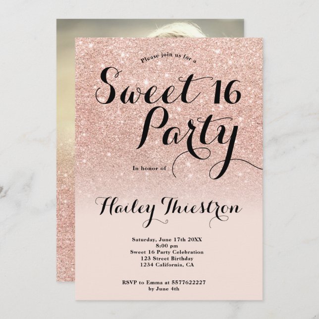 Bild 16, chic ro glitter ombre inbjudningar (Fram/baksida)