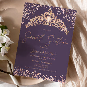 Bild 16 från Princess tiara ro guld glitter Inbjudningar