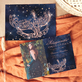 Bild 16 till Masqueraad ro guld glitter Sweet 16 Inbjudningar